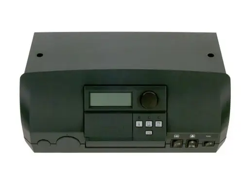 Schwarzes Regelgerät von Bosch mit digitalem Display und Tasten für die Steuerung. Die Oberfläche ist schlicht und funktional gestaltet.
